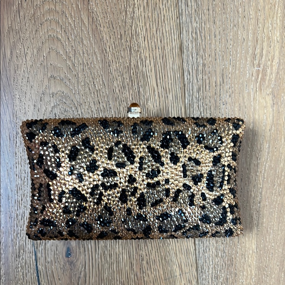 Never used Leopard Print Crystal Sequin Clutch
